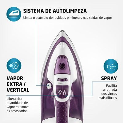 Ferro A Vapor Mondial Ceramic Express F-40 Branco/Lilás 127V 110