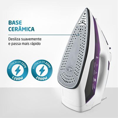 Ferro A Vapor Mondial Ceramic Express F-40 Branco/Lilás 127V 110
