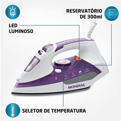 Ferro A Vapor Mondial Ceramic Express F-40 Branco/Lilás 127V 110