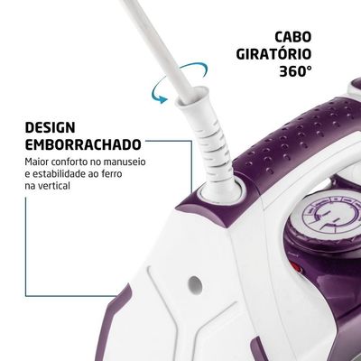 Ferro A Vapor Mondial Ceramic Express F-40 Branco/Lilás 127V 110