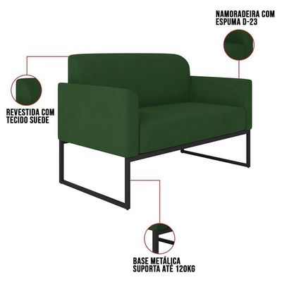 Kit Namoradeira E 2 Poltronas Industrial Preta S23 Verde