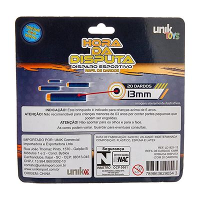 Refil de Dardos 13mm Hora da Disputa 20 Dardos - Unik