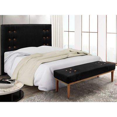 Kit Cabeceira E Calçadeira Recamier Queen 1,60M Suede Preto
