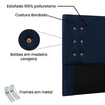 Kit Cabeceira Recamier King 1,95M Suede Azul Marinho
