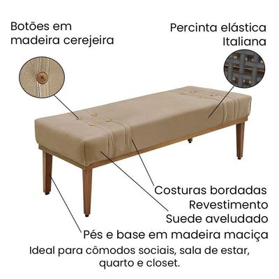 Kit Cabeceira E Calçadeira Recamier Casal 1,40M Suede - Bege