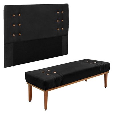 Kit Cabeceira E Calçadeira Recamier Queen 1,60M Suede Preto