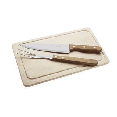 Kit Para Churrasco Lâminas Inox E Cabos Madeira 3 Peças