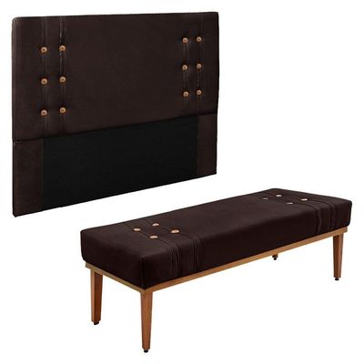 Kit Cabeceira Recamier Queen 1,60M Suede Marrom Café