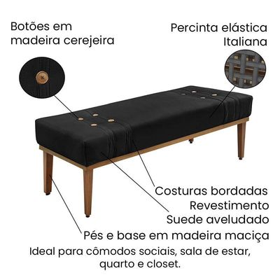 Kit Cabeceira E Calçadeira Recamier King 1,95M Suede Preto