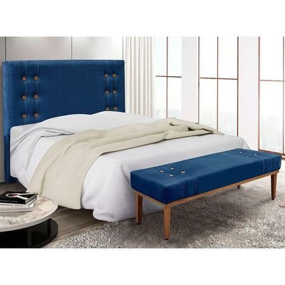 Kit Cabeceira Recamier King 1,95M Suede Azul Marinho