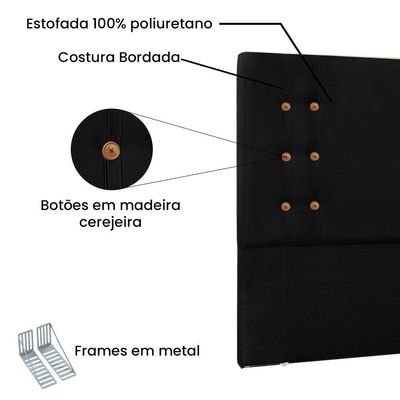 Kit Cabeceira E Calçadeira Recamier Casal 1,40M Suede Preto