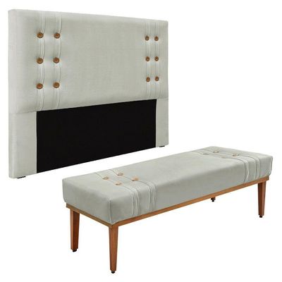 Kit Cabeceira E Calçadeira Recamier King 1,95M Cinza Prata
