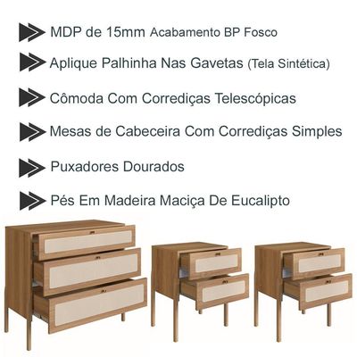 Comoda E 2 Mesas De Cabeceira PalhinhaOslo Hanover Artesano