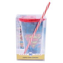 Copo com Canudo Logo Superman DC Comics 450ml - Tasco Inport