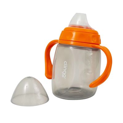 Copo Com Alça E Bico De Silicone 220ml Laranja - Clingo