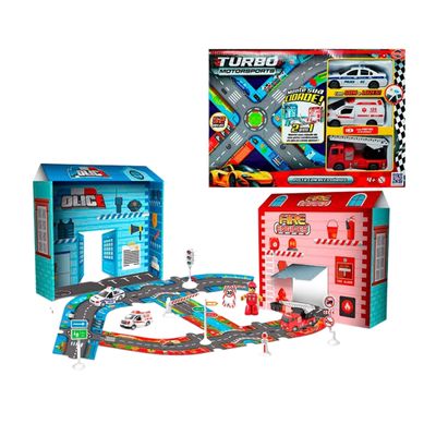 Kit 3 Veículos Com Som De Resgate E Pista De Montar - Toyng
