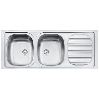 Pia de Apoio Tramontina Stratta 2C 34 R em Aço Inox 120 x 50 cm com 2 Cubas
