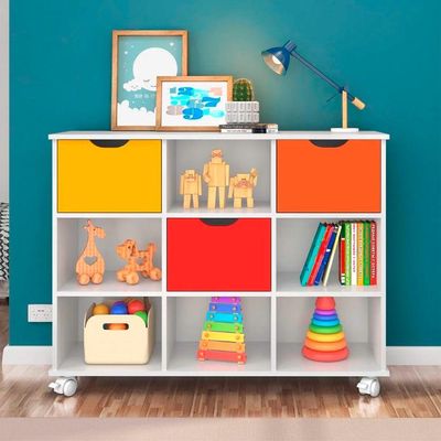 Nicho Infantil Com 3 Gavetas E Rodízios Branco Coloridas