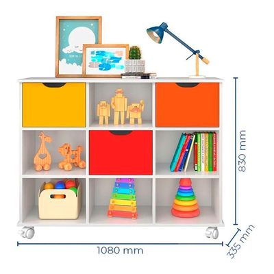 Nicho Infantil Com 3 Gavetas E Rodízios Branco Coloridas