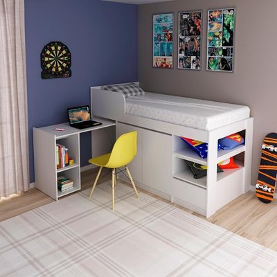 Cama Infantil Multifuncio C/Escrivaninha Branco Tecno Mobili