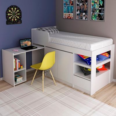 Cama Infantil Multifuncio C/Escrivaninha Branco Tecno Mobili