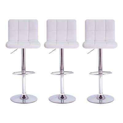 3 Banquetas Estofadas Com Encosto Alto Confortável Branco