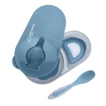Prato Fundo Com Divisória E Colher Azul - Multikids
