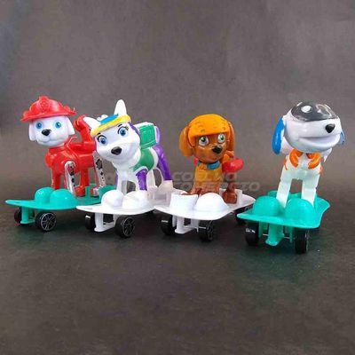 Kit 4 Bonecos Brinquedos Patrulha Canina Com Skate 8Cm