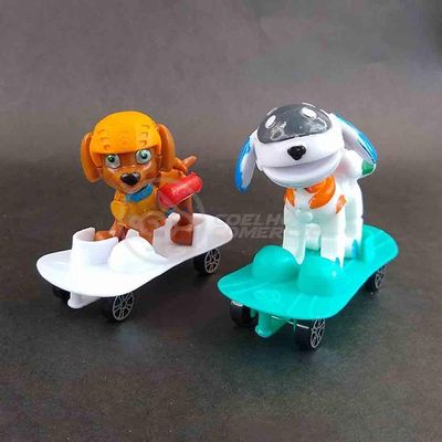 Kit 4 Bonecos Brinquedos Patrulha Canina Com Skate 8Cm