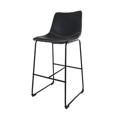 Banqueta Alta Estofada Com Encosto Alto Preto Vintage