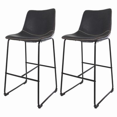 2 Banquetas Estofadas Com Encosto Alto Vintage Preto