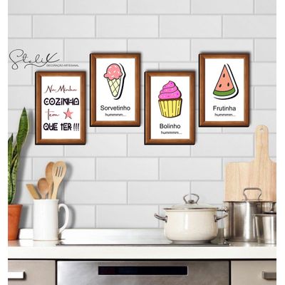 Quadros Placas mdf 6mm cozinha café frase 4 un 29x20
