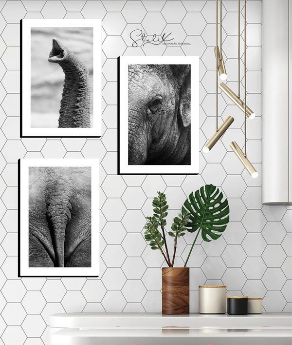 Quadros Placas mdf 6mm sala quarto elefante 3 un 29x20