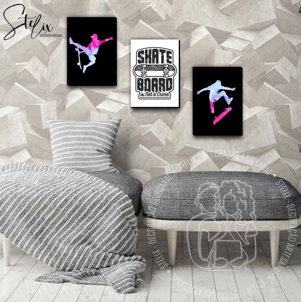 Quadros Placas mdf 6mm sala quarto skate board 3 un 29x20