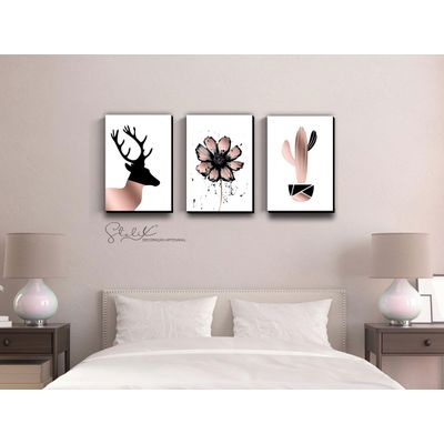Quadros Placas mdf 6mm quarto sala cacto flor 3 un 29x20