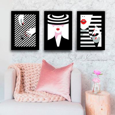 Quadros Placas mdf 6mm salão beleza  quarto sala 3 un 29x20