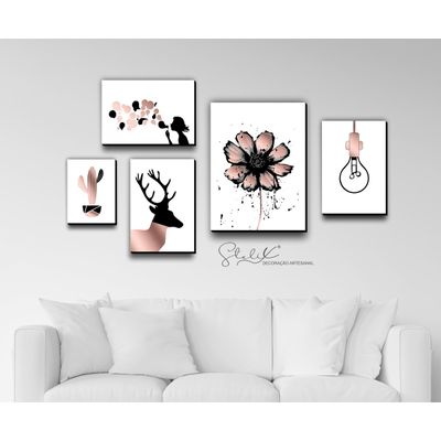 Quadros Placas mdf 6mm sala moderna flor quarto 5 un 29x20