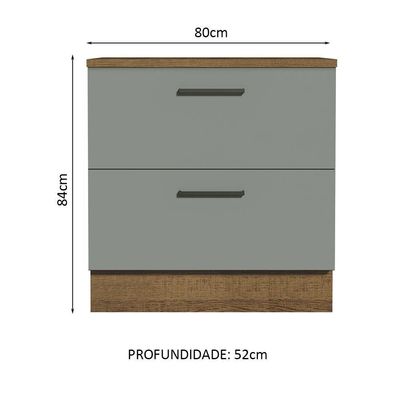 Balcão 80Cm 2GVT Rustic/Cinza Agata Madesa Rustic/Cinza