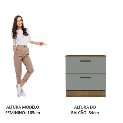 Balcão 80Cm 2GVT Rustic/Cinza Agata Madesa Rustic/Cinza