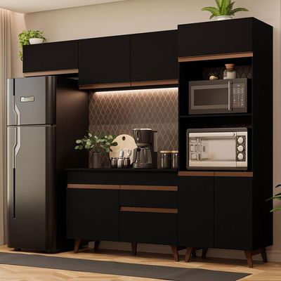 Cozinha Completa Madesa Reims 2 C/Armário E Balcão - Preto