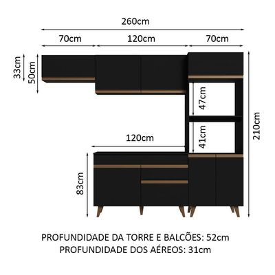 Cozinha Completa Madesa Reims 2 C/Armário E Balcão - Preto