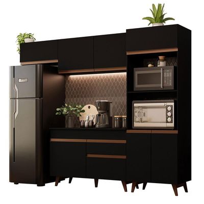 Cozinha Completa Madesa Reims 2 C/Armário E Balcão - Preto