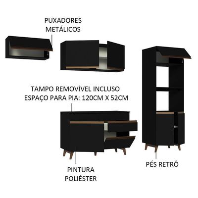 Cozinha Completa Madesa Reims 2 C/Armário E Balcão - Preto