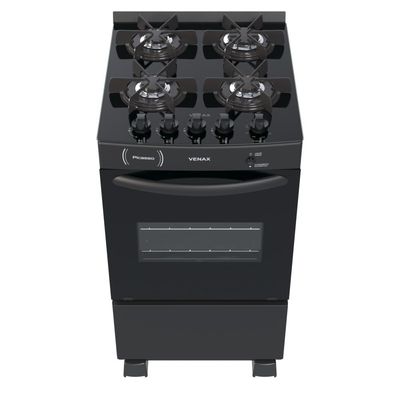 FOGAO A GAS PICASSO VITREO 4 Q PRETO FOSCO GAS GLP