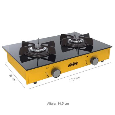 FOGAO A GAS FLAMALAR VITREO 2Q AMARELO GAS GLP