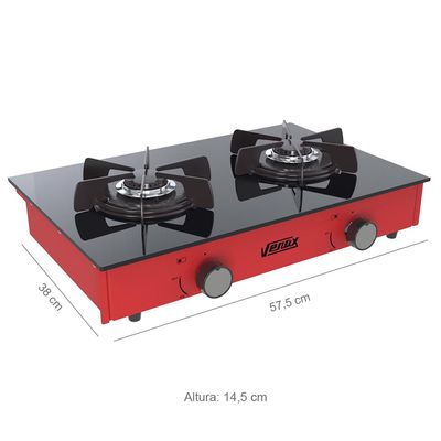 FOGAO A GAS FLAMALAR VITREO 2Q VERMELHO GAS GLP