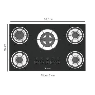 COOKTOP SOGNARE 5 Q TRIPLA CHAMA PRETO GAS GLP