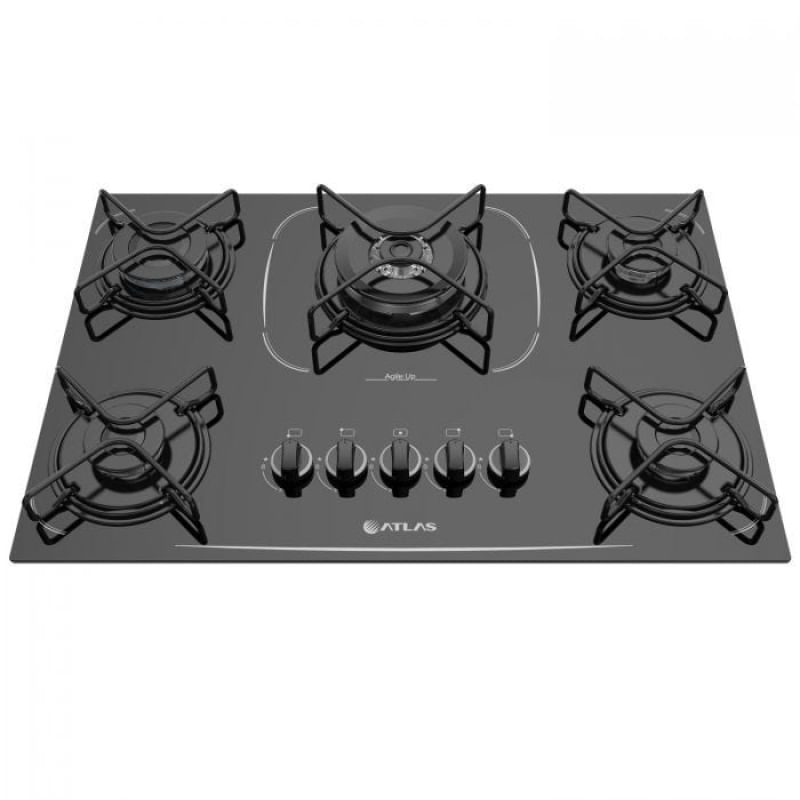 Cooktop 5 Bocas Atlas Preto - Agile Up Glass Tripla Chama - Gás Bivolt - 300001010 Cooktop 5 Bocas Atlas Preto - Agile Up Glass Tripla Chama - Gás Bivolt - 300001010