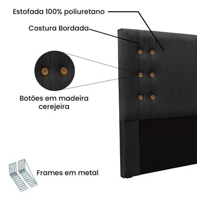 Kit Cabeceira E Calçadeira Recamier Casal 1,40M Preto -