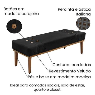 Kit Cabeceira E Calçadeira Recamier Casal 1,40M Preto -